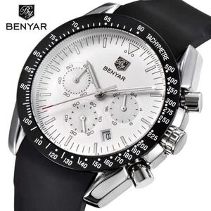 Benyar BY-5120M Watch Chronograph With Date &‎ 24hr Subdial Silver, White Black